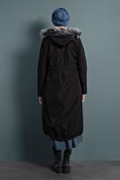 Hijab clothing BLACK WAIST-SHIRRED HOODED COAT  T 5021