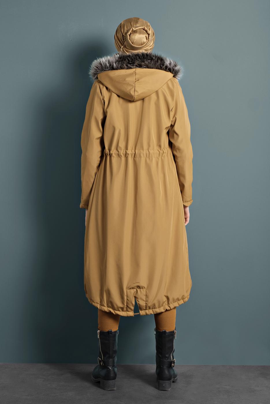 Hijab clothing YELLOW WAIST-SHIRRED HOODED COAT  T 5021