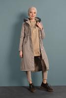 Vêtements hijab BEIGE MANTEAU DE FOURRURE À TAILLE-BOUILLONNÉE AVEC CAPUCHE 5021 