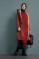 Hijab clothing BROWN WAIST-SHIRRED HOODED COAT  T 5021