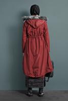 Hijab clothing BROWN WAIST-SHIRRED HOODED COAT  T 5021