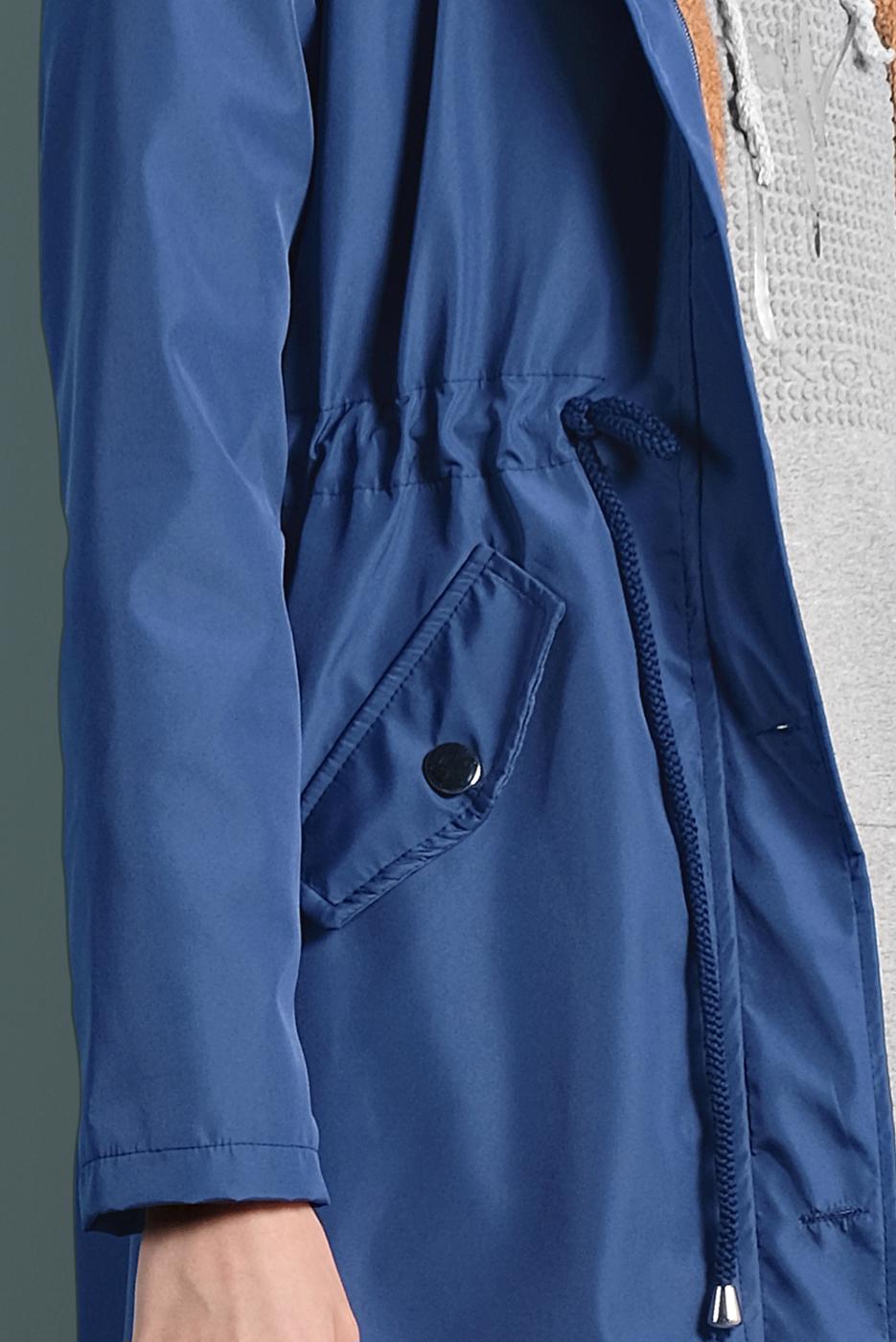 Vêtements hijab BLEU MARINE MANTEAU DE FOURRURE À TAILLE-BOUILLONNÉE AVEC CAPUCHE 5021 