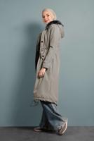 Vêtements hijab BEIGE MANTEAU DE FOURRURE À TAILLE-BOUILLONNÉE AVEC CAPUCHE 5021 