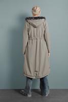 Vêtements hijab BEIGE MANTEAU DE FOURRURE À TAILLE-BOUILLONNÉE AVEC CAPUCHE 5021 