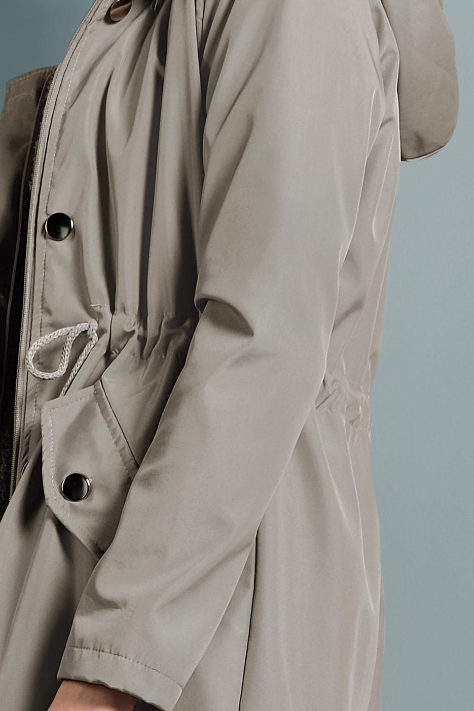 Vêtements hijab BEIGE MANTEAU DE FOURRURE À TAILLE-BOUILLONNÉE AVEC CAPUCHE 5021 