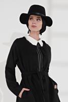 Tesettür giyim SİYAH BELİ KUŞAKLI PAMUKLU KABAN 5055