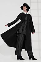 Tesettür giyim SİYAH BELİ KUŞAKLI PAMUKLU KABAN 5055