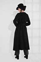 Tesettür giyim SİYAH BELİ KUŞAKLI PAMUKLU KABAN 5055