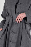 Tesettür giyim GRİ BELİ KUŞAKLI PAMUKLU KABAN 5055