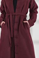 Tesettür giyim BORDO BELİ KUŞAKLI PAMUKLU KABAN 5055