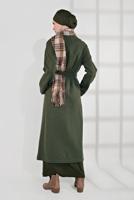 Tesettür giyim HAKİ BELİ KUŞAKLI PAMUKLU KABAN 5055