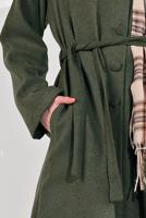 Tesettür giyim HAKİ BELİ KUŞAKLI PAMUKLU KABAN 5055