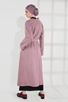 Tesettür giyim PUDRA BELİ KUŞAKLI PAMUKLU KABAN 5055