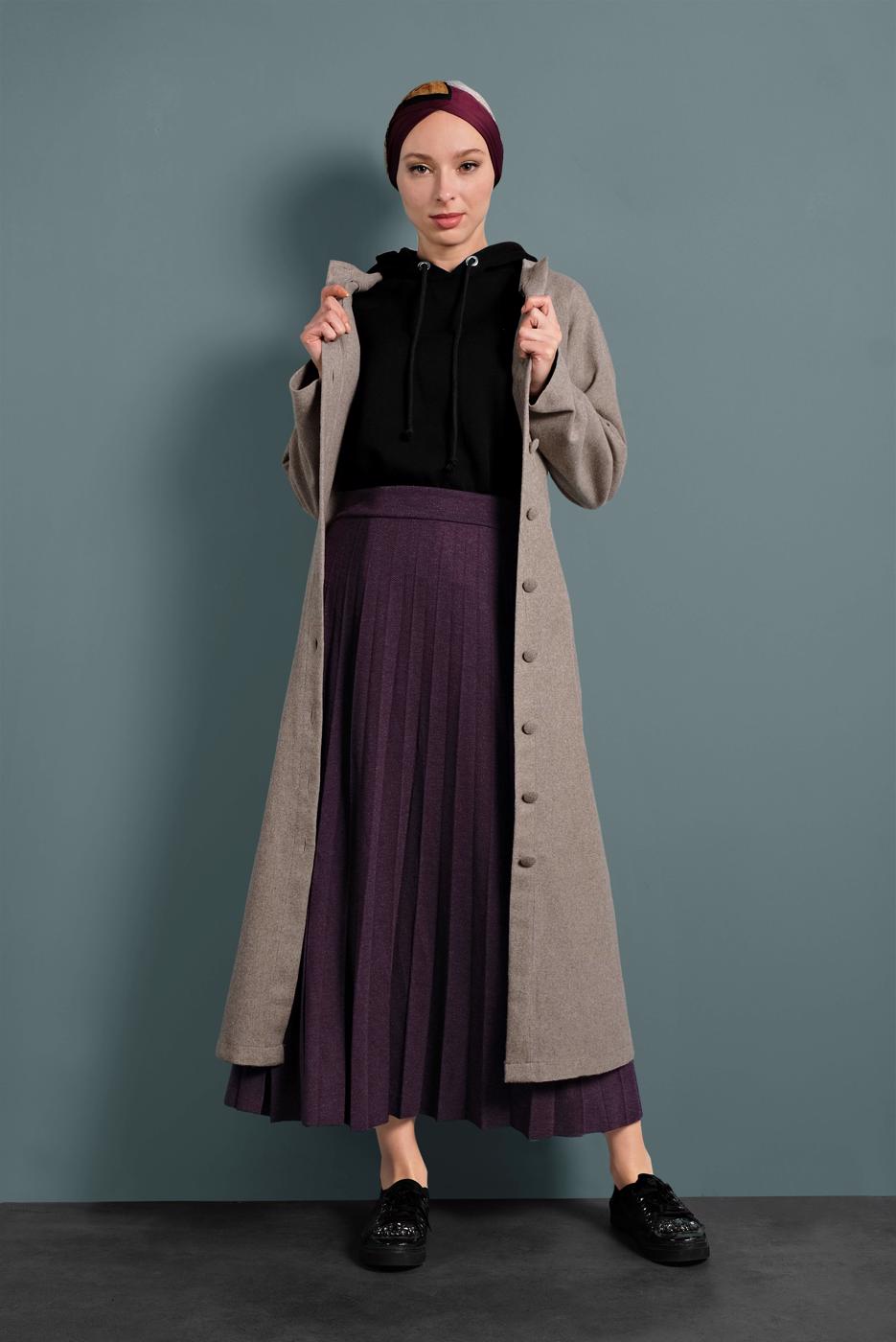 Vêtements hijab VISON MANTEAU DE FOURRURE EN COTON AVEC CEINTURE 5055 