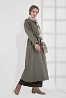 Tesettür giyim VİZON BELİ KUŞAKLI PAMUKLU KABAN 5055