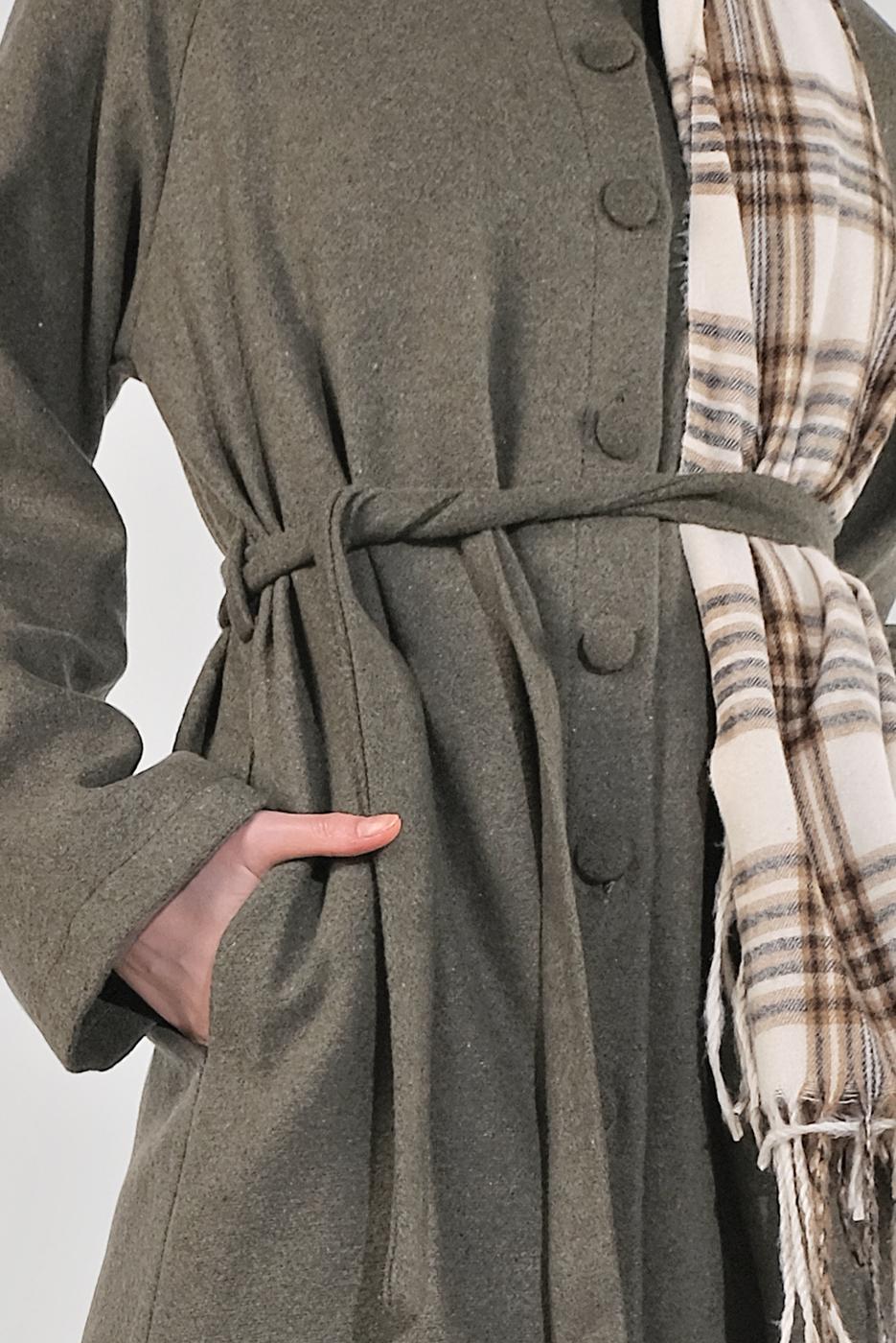 Tesettür giyim VİZON BELİ KUŞAKLI PAMUKLU KABAN 5055