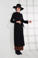Tesettür giyim SİYAH BELDEN KUŞAKLI PAMUKLU KAŞE KABAN  5945  