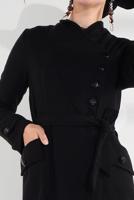 Tesettür giyim SİYAH BELDEN KUŞAKLI PAMUKLU KAŞE KABAN  5945  