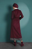 Tesettür giyim BORDO BELDEN KUŞAKLI PAMUKLU KAŞE KABAN  5945  