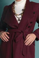 Tesettür giyim BORDO BELDEN KUŞAKLI PAMUKLU KAŞE KABAN  5945  