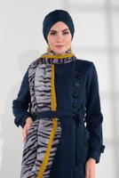 Tesettür giyim MAVİ BELDEN KUŞAKLI PAMUKLU KAŞE KABAN  5945  