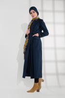 Tesettür giyim MAVİ BELDEN KUŞAKLI PAMUKLU KAŞE KABAN  5945  