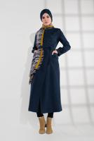 Tesettür giyim MAVİ BELDEN KUŞAKLI PAMUKLU KAŞE KABAN  5945  