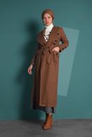 Tesettür giyim TABA BELDEN KUŞAKLI PAMUKLU KAŞE KABAN  5945  