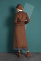 Tesettür giyim TABA BELDEN KUŞAKLI PAMUKLU KAŞE KABAN  5945  