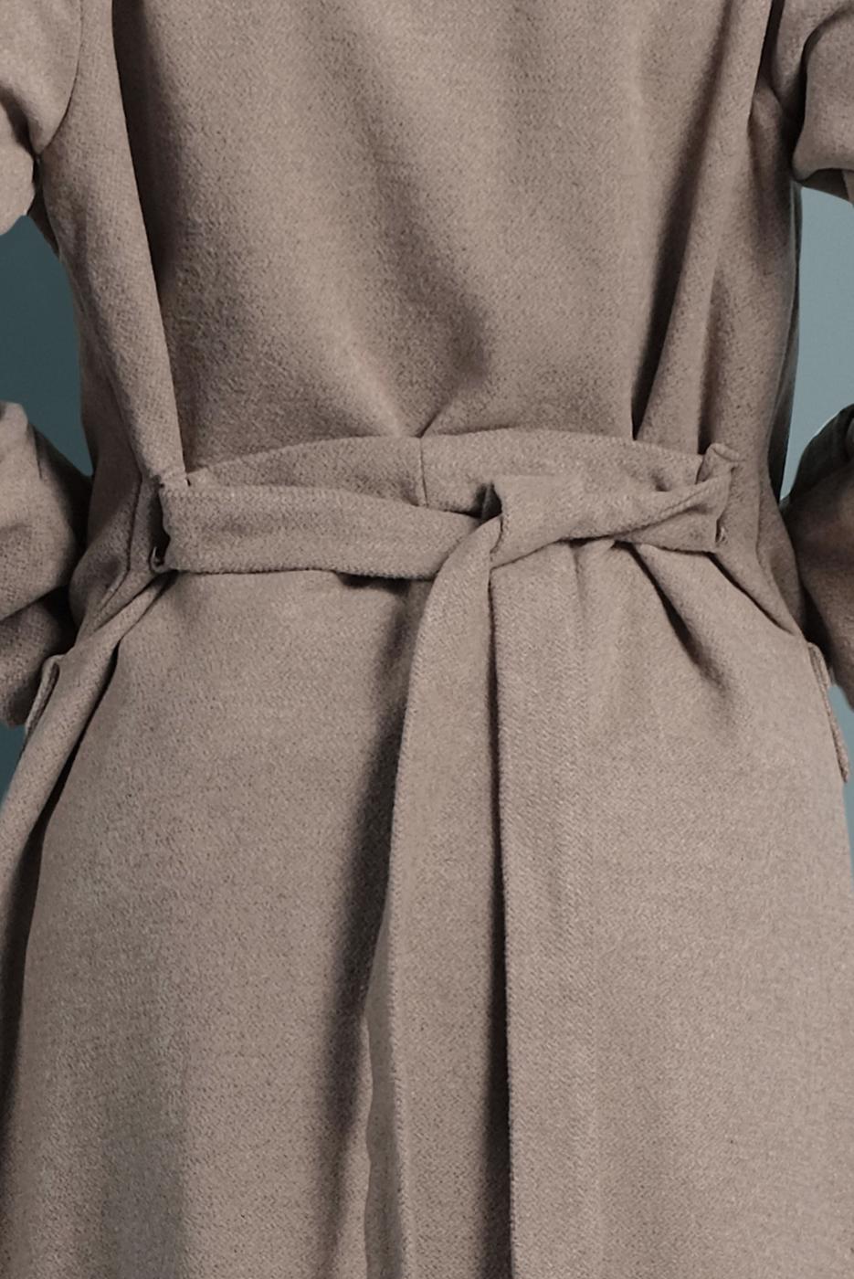 Tesettür giyim VİZON BELDEN KUŞAKLI PAMUKLU KAŞE KABAN  5945  