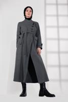 Hijab clothing GREY BELTED COTTON PEACOAT 5945  
