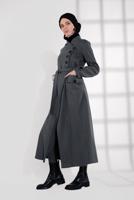 Hijab clothing GREY BELTED COTTON PEACOAT 5945  