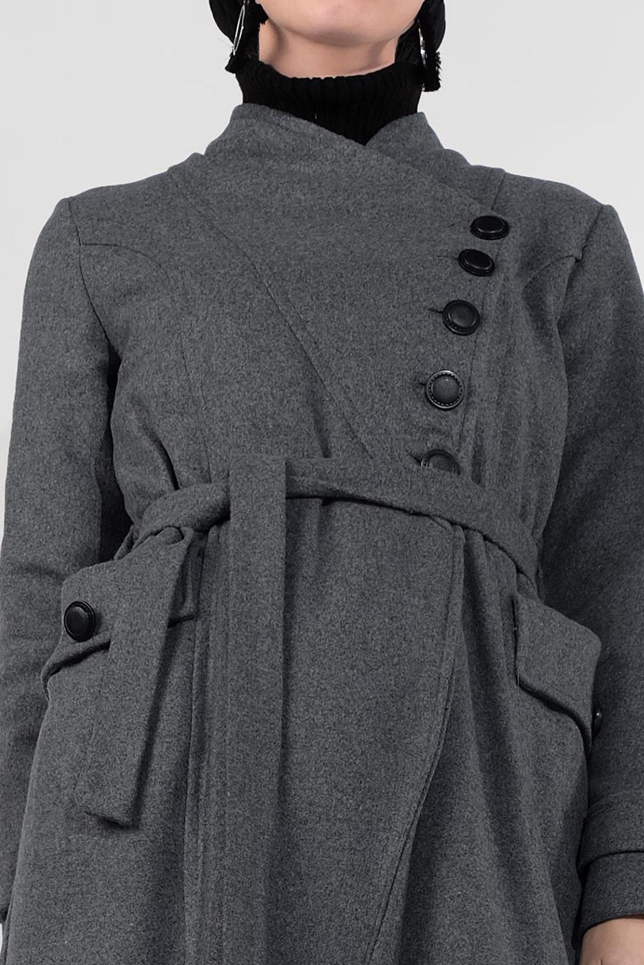 Hijab clothing GREY BELTED COTTON PEACOAT 5945  