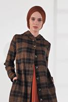 Tesettür giyim TURUNCU EKOSELİ UCU LASTİKLİ KAPÜŞONLU KABAN 7055