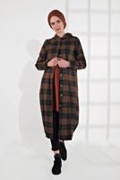 Tesettür giyim TURUNCU EKOSELİ UCU LASTİKLİ KAPÜŞONLU KABAN 7055