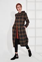 Tesettür giyim TURUNCU EKOSELİ UCU LASTİKLİ KAPÜŞONLU KABAN 7055