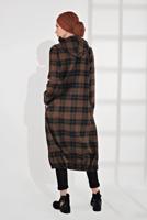 Tesettür giyim TURUNCU EKOSELİ UCU LASTİKLİ KAPÜŞONLU KABAN 7055