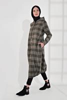 Tesettür giyim VİZON EKOSELİ UCU LASTİKLİ KAPÜŞONLU KABAN 7055