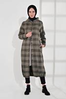 Tesettür giyim VİZON EKOSELİ UCU LASTİKLİ KAPÜŞONLU KABAN 7055