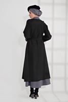 Tesettür giyim SİYAH BELİ KUŞAKLI ÇITÇITLI KABAN 7605