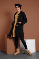 Tesettür giyim SİYAH BAĞCIK DETAYLI DÜĞMELİ  KABAN 7638