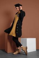 Tesettür giyim SİYAH BAĞCIK DETAYLI DÜĞMELİ  KABAN 7638