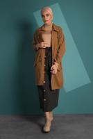 Tesettür giyim TABA BAĞCIK DETAYLI DÜĞMELİ  KABAN 7638