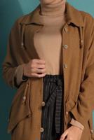 Tesettür giyim TABA BAĞCIK DETAYLI DÜĞMELİ  KABAN 7638