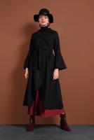 Tesettür giyim SİYAH ASİMETRİK KESİM GENİŞ KOL KABAN 7705