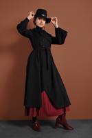 Tesettür giyim SİYAH ASİMETRİK KESİM GENİŞ KOL KABAN 7705