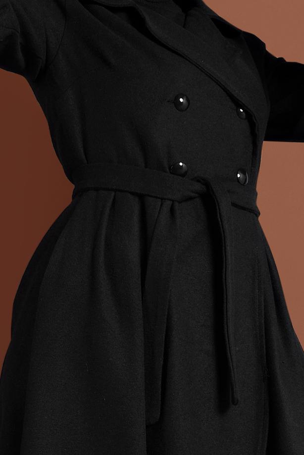 Tesettür giyim  ASİMETRİK KESİM GENİŞ KOL KABAN 7705 - TRENDTESETTÜR