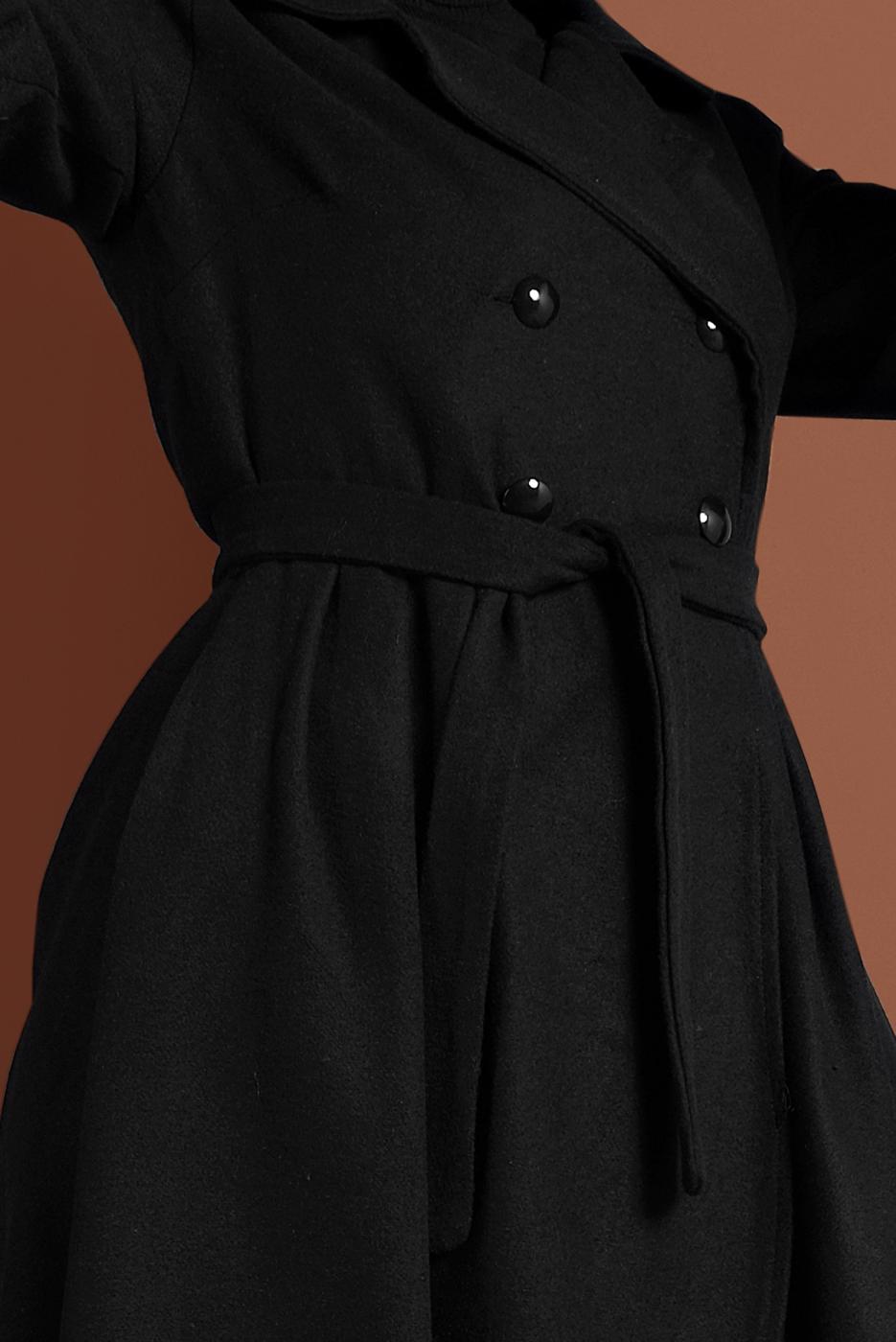 Tesettür giyim SİYAH ASİMETRİK KESİM GENİŞ KOL KABAN 7705