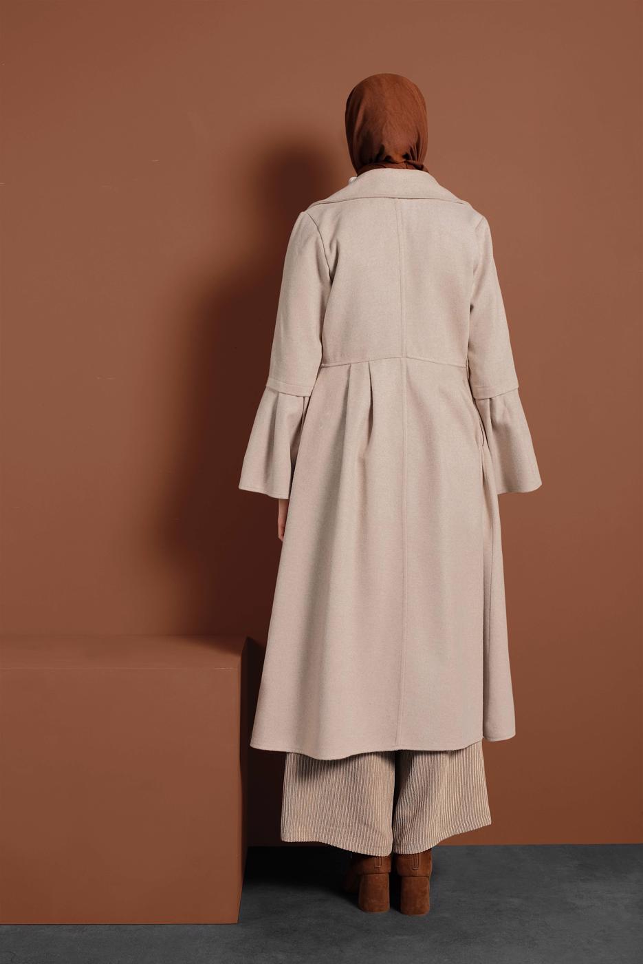 Vêtements hijab BEIGE MANTEAU À ASYMÉTRIQUE AVEC MANCHES À LARGE 7705 