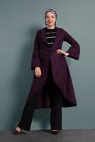 Vêtements hijab POURPRE MANTEAU À ASYMÉTRIQUE AVEC MANCHES À LARGE 7705 